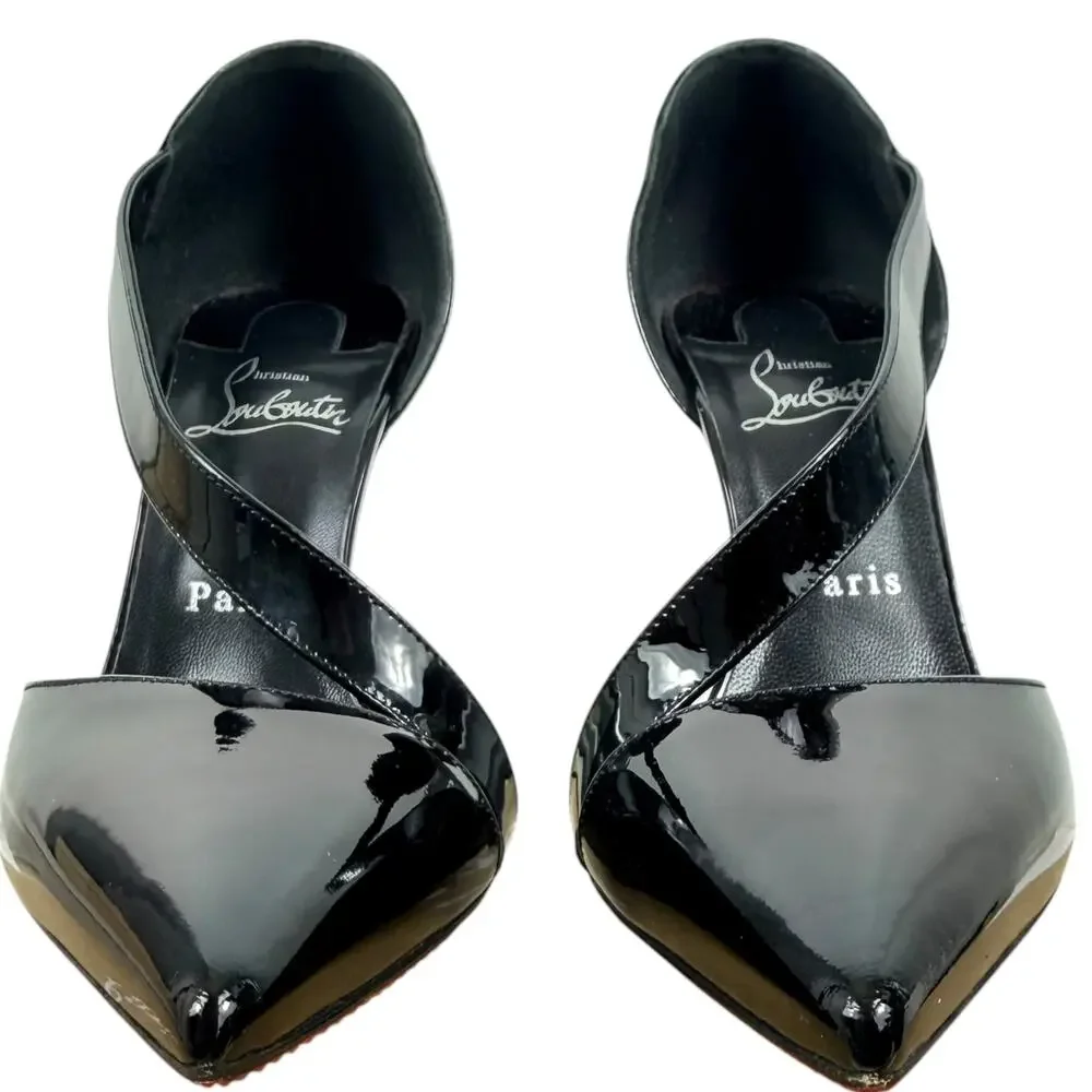 Christian Louboutin Black Patent Leather Pointed-Toe Slingback Heels